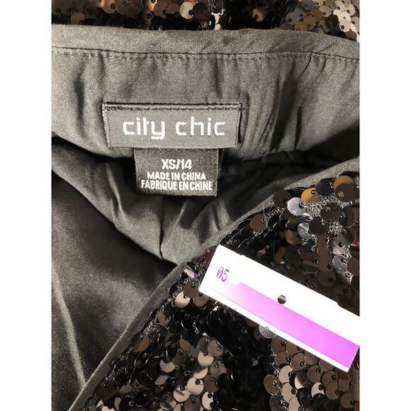 City Chic Avery Pant Sequin Embellished Pull On Mid Rise Wide Leg Black 14 NWT - Picture 4 of 6